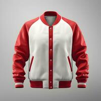 Varsity jacket with red and white color. Generative AI photo