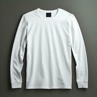 Blank white long sleeve t-shirt on dark grey background photo