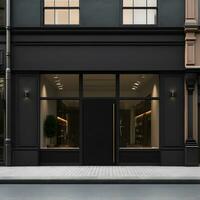 Black modern store facade, front view of store exterior. Generative AI photo