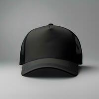 Black trucker hat mockup, front view, generative ai photo