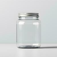 Transparent glass jar mockup. Generative AI photo