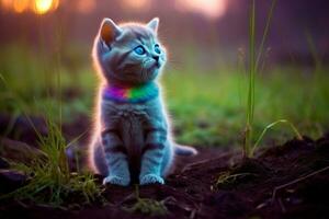 Close-up of cute cat gazing at something with beautiful bokeh background, Generative AI photo