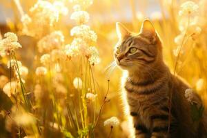 Close-up of cute cat gazing at something with beautiful bokeh background, Generative AI photo