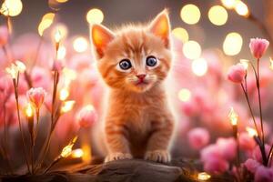 Close-up of cute cat gazing at something with beautiful bokeh background, Generative AI photo