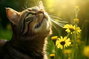 Close-up of cute cat gazing at something with beautiful bokeh background, Generative AI photo