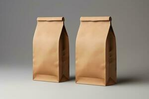 Template mockup of brown craft paper bag for food packaging, Generative AI. photo