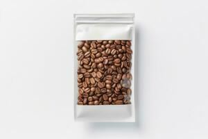 Mockup of coffee bean bags on white background. by Generative AI. photo
