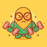 cute corn character mascot doing bodybuilding using dumbbell isolated cartoon in flat style design vector