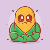 kawaii corn character mascot with sad expression isolated cartoon in flat style design vector