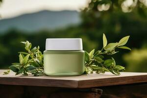 Mockup of cosmetic bottle product, natural ingredients, Generative AI. photo