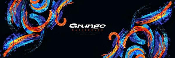 Abstract and Colorful Brush Background. Blue and Orange Grunge Background. Sport Banner. Brush Stroke Illustration. Scratch and Texture Elements For Design vector