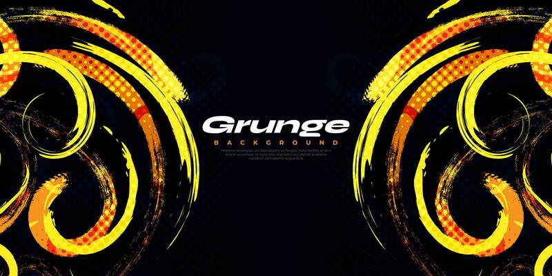 Abstract Black, Orange and Yellow Brush Background with Halftone Effect. Sport Background. Brush Stroke Illustration for Banner or Poster. Scratch and Texture Elements For Design