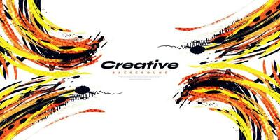 Abstract Black, Orange and Yellow Brush Background with Halftone Effect. Sport Background. Brush Stroke Illustration for Banner or Poster. Scratch and Texture Elements For Design vector