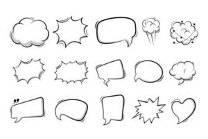 Empty comic speech bubbles background in pop art style. Comic speech bubble stickers with cloud, starburst, text box space, explosion. vector