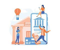 Mobile banking and finance management UI, Office people characters using smartphone for internet mobile payments, transfers and deposits. flat vector modern illustration