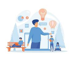 Business people working in the office. Minimal co-working space. Group of working office employees, Team project, brainstorm, flat vector modern illustration