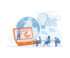 Webinar and online education courses, the teacher teaches a group of students online. flat vector modern illustration