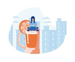 Work anywhere anytime, hybrid work or flexible hour for employee choice to choose where and when to work, relax working remotely with computer laptop in cocktail glass, flat vector modern illustration