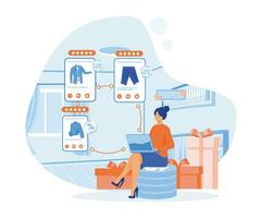 Online shopping and order. Young woman shop online using laptope. flat vector modern illustration