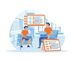 Programmer working in a software develop company office in a team work. flat vector modern illustration