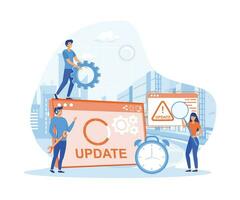 System Update. Tiny programmers upgrading operating system. flat vector modern illustration