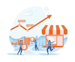 Businessmen Increase Revenue, Profit with Franchising Business. flat vector modern illustration