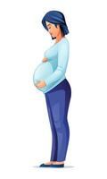 Pregnant woman holding her belly, waiting for a baby. Vector illustration