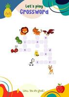 crossword game for pre-schoolers with interesting pictures vector