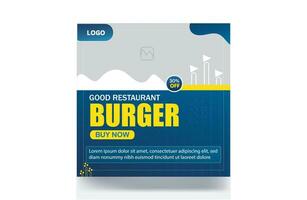 Delicious food menu burger Restaurant banner social media Post vector