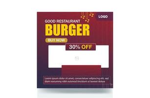 Burger Restaurant food menu banner social media post design template vector
