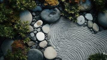 Zen Garden miniature Background images for websites wallpapers presentations banners advertising. AI generative photo