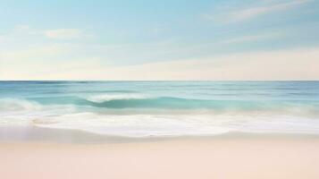 A beach with a pastel colored sky and the ocean in the background. AI generative photo