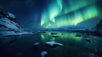 Aurora borealis and aurora australis simultaneously lighting up the polar skies wallpaper. AI generative photo