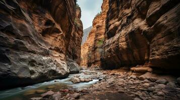 Fresh water river in a slot canyon North America wallpaper background landscape. AI generative photo