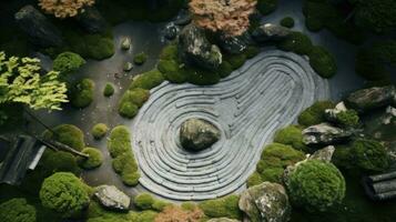 Zen Garden miniature Background images for websites wallpapers presentations banners advertising. AI generative photo