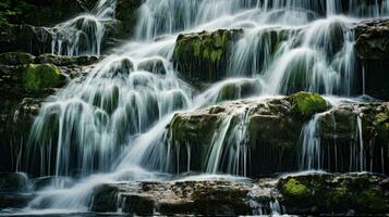 cascada en selva. fondo de pantalla antecedentes. natural escenario. ai generativo foto