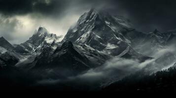 Majestic mountain range, dramatic sky, and panoramic beauty in nature. AI generative photo