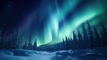 Aurora borealis and aurora australis simultaneously lighting up the polar skies wallpaper. AI generative photo