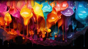 Bright rich colors flow down row colorful being popped with paint splattering in all directions. AI generative photo