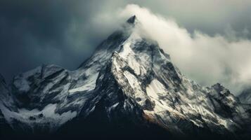 Majestic Lonely mountain range, dramatic sky, and panoramic beauty in nature. AI generative photo