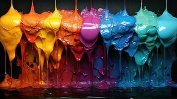 Bright rich colors flow down row colorful being popped with paint splattering in all directions. AI generative photo
