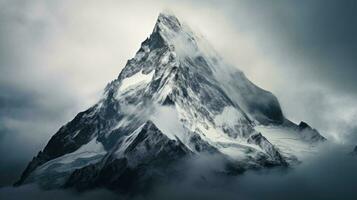 majestuoso solitario montaña rango, dramático cielo, y panorámico belleza en naturaleza. ai generativo foto