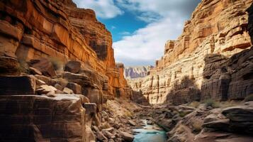 Fresh water river in a slot canyon North America wallpaper background landscape. AI generative photo