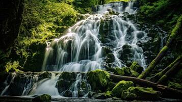 cascada en selva. fondo de pantalla antecedentes. natural escenario. ai generativo foto