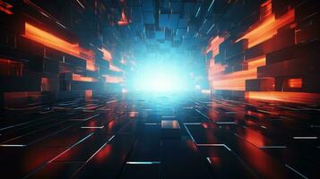 Abstract Futuristic Skyscraper Construction Scene Colorful Glowing Light From Center Background. AI generative photo