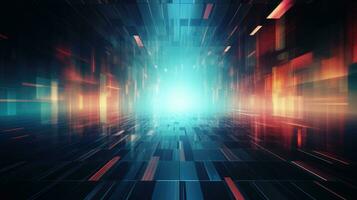 Abstract Futuristic Skyscraper Construction Scene Colorful Glowing Light From Center Background. AI generative photo
