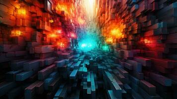 abstract background of cube blocks wall stacking design colorful squares wallpaper 3D like. AI generative photo