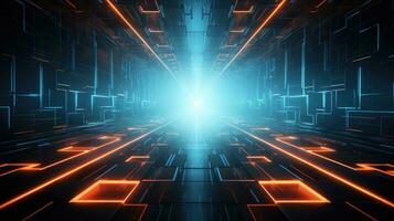 Abstract Futuristic Skyscraper Construction Scene Colorful Glowing Light From Center Background. AI generative photo