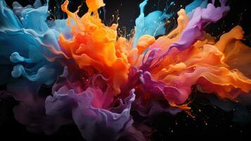 Explosion splash of colors bright colors yellow blue orange background. AI generative photo