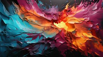 Explosion splash of brightly colored paint swirls in a black background. AI generative photo